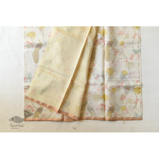 Handloom Printed Chanderi Saree - Peacock Motif