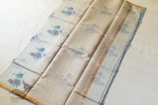 Manjula ~ Handloom Printed Chanderi Saree - Blue Flowers Mofit