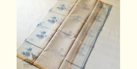 Manjula ~ Handloom Printed Chanderi Saree - Blue Flowers Mofit