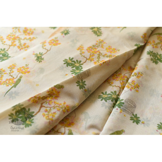 Handloom Yellow Flowers Printed Chanderi Saree