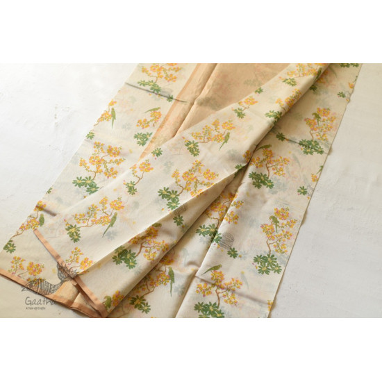 Handloom Yellow Flowers Printed Chanderi Saree