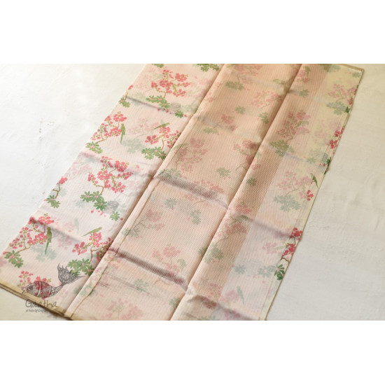 Handloom Pink Flowers Printed Chanderi Saree