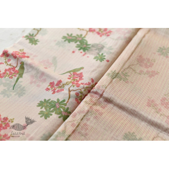 Handloom Pink Flowers Printed Chanderi Saree