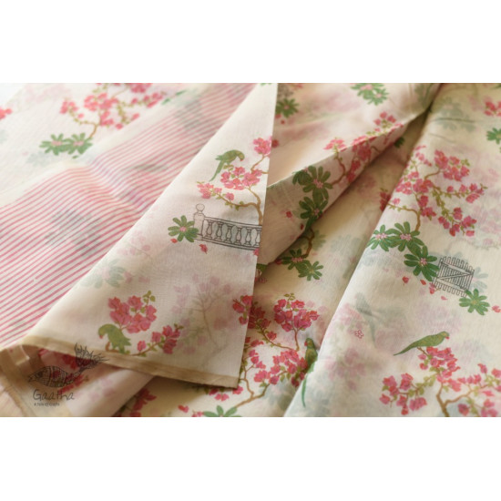 Handloom Pink Flowers Printed Chanderi Saree