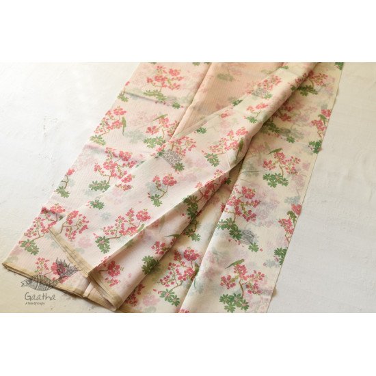 Handloom Pink Flowers Printed Chanderi Saree