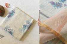 Manjula ~ Handloom Printed Chanderi Saree - Blue Flowers Mofit