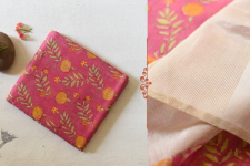 Manjula ~ Handloom Printed Chanderi Saree - Rani Pink