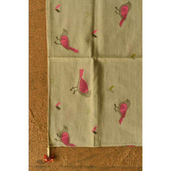 shop Printed Cotton Grey Stole with Sparrow Motif