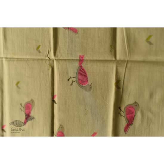 shop Printed Cotton Grey Stole with Sparrow Motif