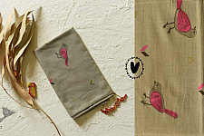 Nisarg . निसर्ग | Printed Cotton Grey Stole with Sparrow Motif