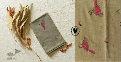 Nisarg . निसर्ग | Printed Cotton Grey Stole with Sparrow Motif