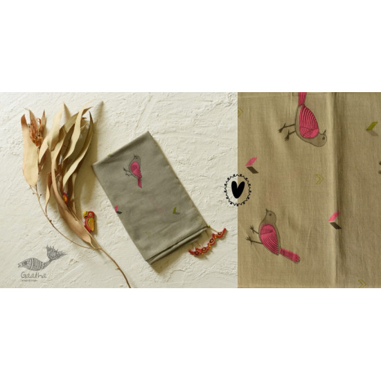 shop Printed Cotton Grey Stole with Sparrow Motif