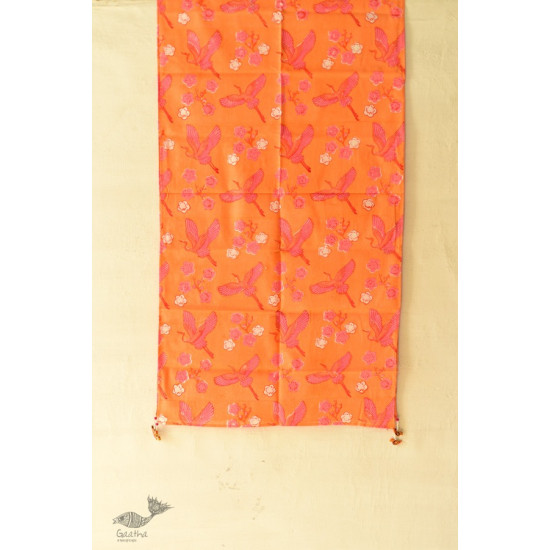 shop Hand Block Printed Cotton Orange Stole