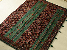 Ajrakh Applique & Embroidered Cotton Green Saree