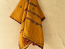 Ajrakh Applique - Embroidered Cotton Dupatta (Two Options) - Yellow