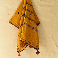 Ajrakh Applique - Embroidered Cotton Dupatta (Two Options) - Yellow