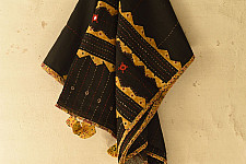 Ajrakh Applique - Embroidered Cotton Dupatta - Black