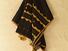 Ajrakh Applique - Embroidered Cotton Dupatta - Black