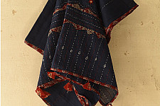 Ajrakh Applique - Embroidered Cotton Dupatta - Navy Blue