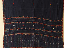 Ajrakh Applique - Embroidered Cotton Dupatta - Navy Blue