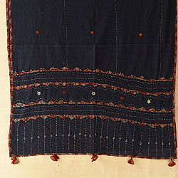 Ajrakh Applique - Embroidered Cotton Dupatta - Navy Blue