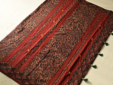 Ajrakh Applique & Mirror Work Cotton Saree - Maroon