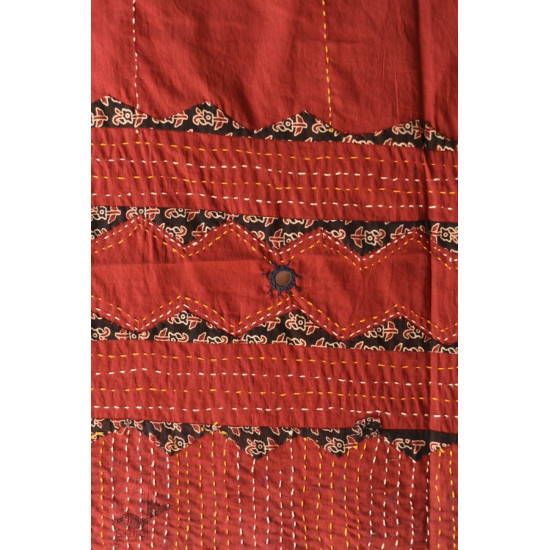 shop Ajrakh Applique & Kantha Embroidered Cotton Dupatta