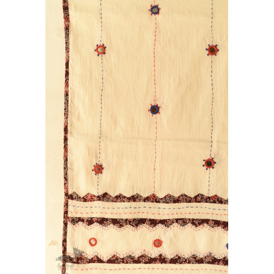 shop Mirror Work & Applique - Embroidered Cotton Off White Dupatta