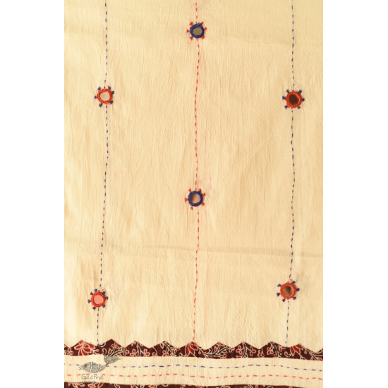 shop Mirror Work & Applique - Embroidered Cotton Off White Dupatta