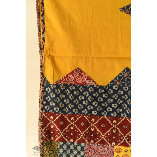 Cotton Ajrakh Applique Yellow Dupatta