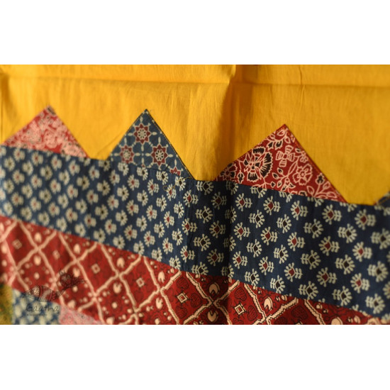 Cotton Ajrakh Applique Yellow Dupatta