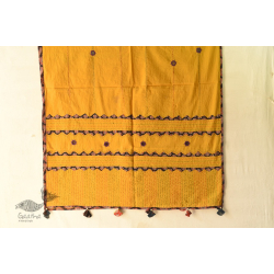 Ajrakh Applique - Embroidered Cotton Dupatta ~ Yellow