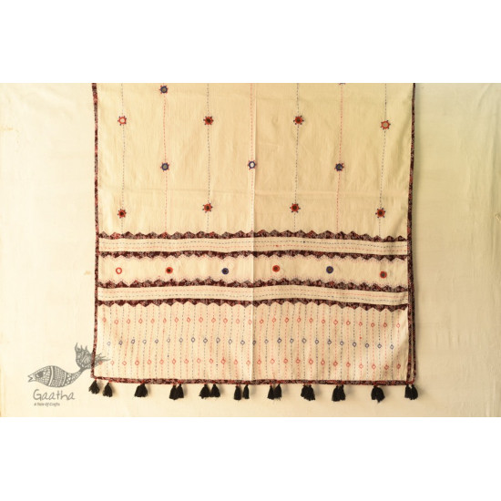 shop Mirror Work & Applique - Embroidered Cotton Off White Dupatta