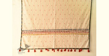 Ajrakh Applique - Embroidered Cotton White Dupatta With Green Border