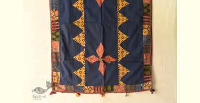 Ajrakh Applique - Embroidered Cotton Dupatta ~ Blue