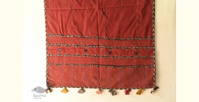 Ajrakh Applique & Kantha Embroidered Cotton Dupatta ~ Red