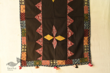 Ajrakh Applique & Kantha Embroidered Cotton Dupatta ~ Black