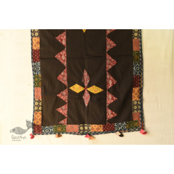 Ajrakh Applique & Kantha Embroidered Cotton Dupatta ~ Black