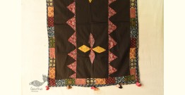 Ajrakh Applique & Kantha Embroidered Cotton Dupatta ~ Black
