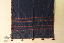 Applique & Embroidered Cotton Dupatta ~ Dark Blue