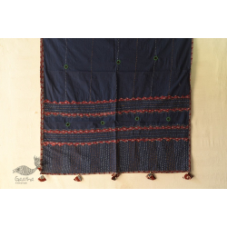 Applique & Embroidered Cotton Dupatta ~ Dark Blue