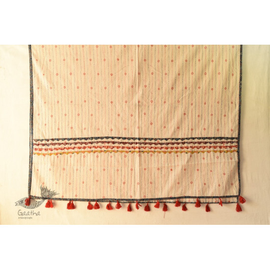 Cotton Ajrakh Applique dupatta ~ Blue Border