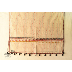 Embroidery & Patch Work - Cotton Dupatta ~ White With Red Border