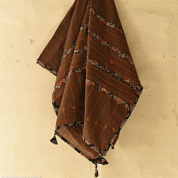 Ajrakh Applique - Embroidered Cotton Dupatta (Two Options) - Brown