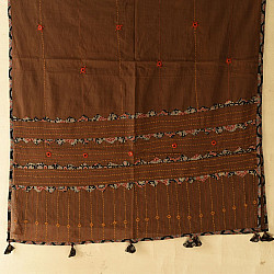 Ajrakh Applique - Embroidered Cotton Dupatta (Two Options) - Brown