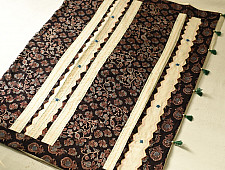 Ajrakh Applique & Embroidered Cotton Saree - Off White