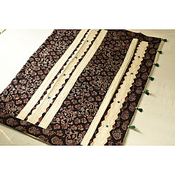 Ajrakh Applique & Embroidered Cotton Saree - Off White