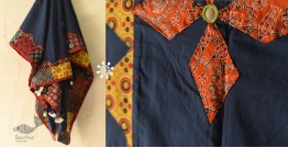 Ajrakh Applique - Embroidered Cotton Dupatta ~ Blue