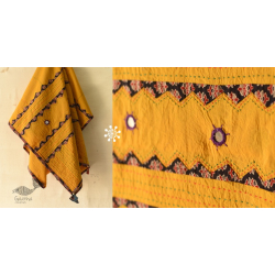 Ajrakh Applique - Embroidered Cotton Dupatta ~ Yellow