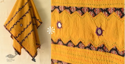 Ajrakh Applique - Embroidered Cotton Dupatta ~ Yellow